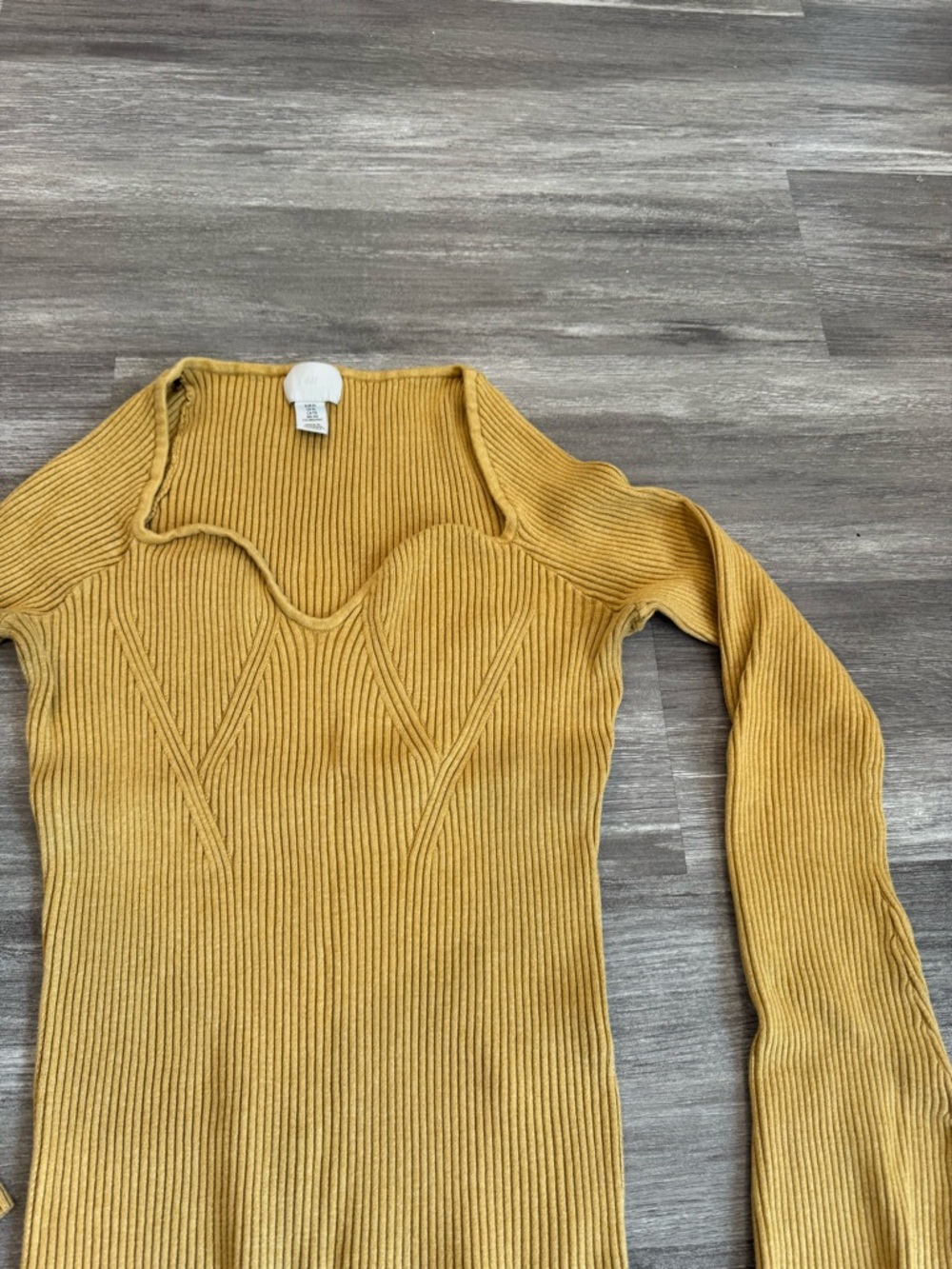 H&M Golden Yellow Ribbed  Sweetheart Off-Shoulder Sweater